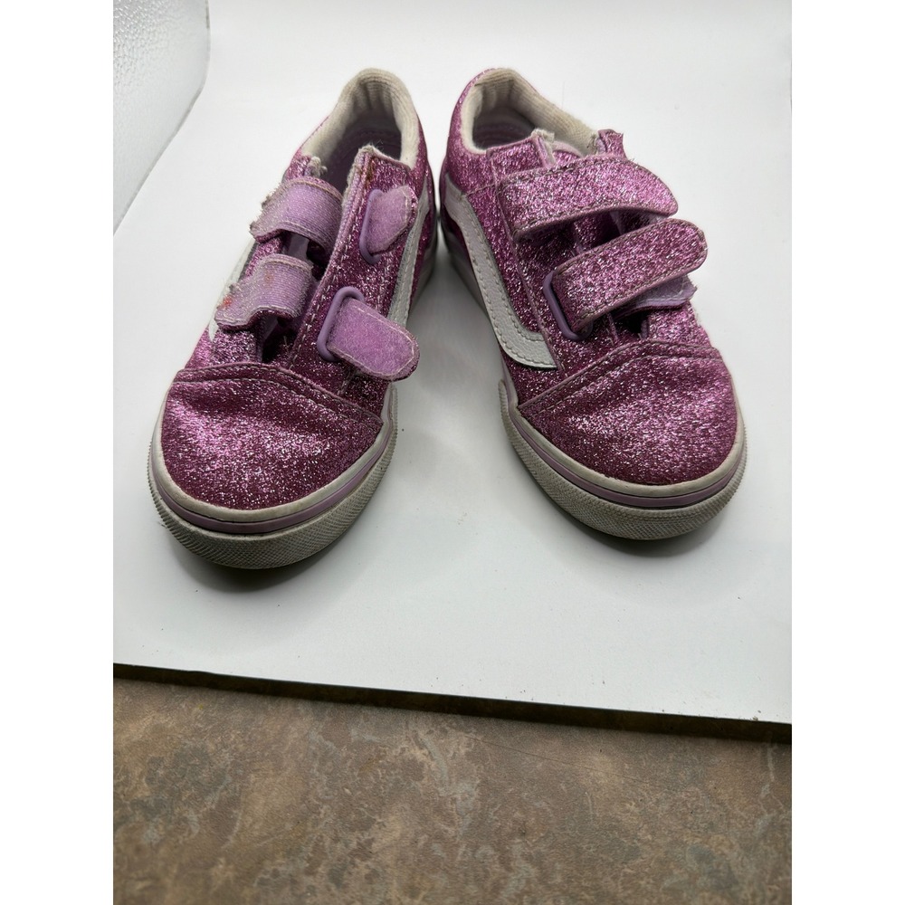 Vans Old Skool V Toddler Pink Glitter Hook and Loop Sneakers Size 8.0 - Picture 3 of 10
